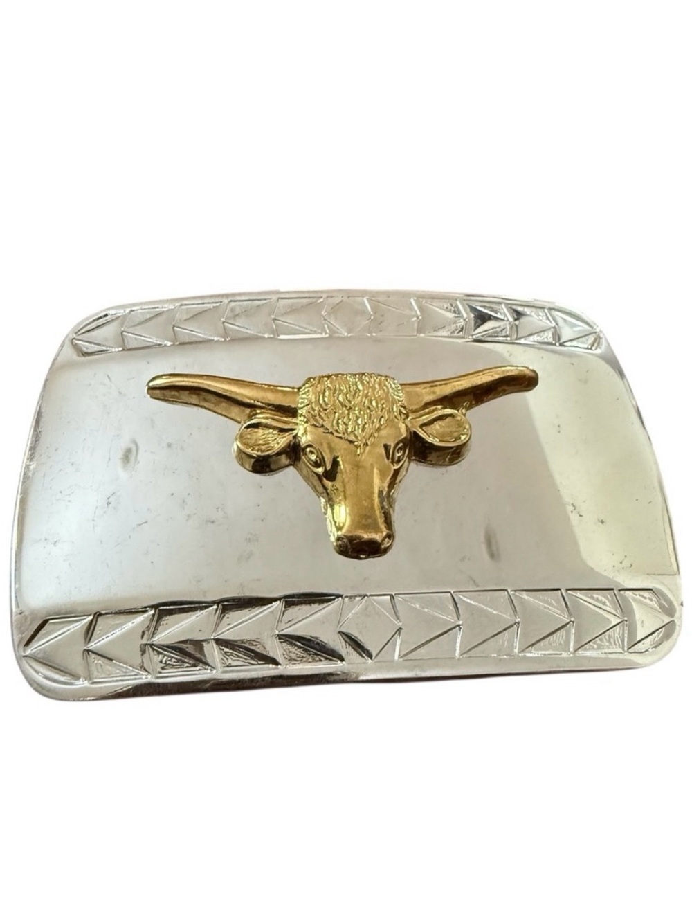 Vintage Western Longhorn Belt Buckle Silver and Gold Tone Bull Head Boho Cowgirl